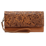 Brown Women's Vintage Embossed Microfibre Leather Long Wallet - Large Capacity Trifold Clutch with Muti Pockets and Wristlet Strap In Australia - Darrahopens