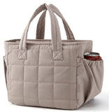 Khaki Stylish Insulated Quilted Zipper Lunch Bag for Women - 6L Large Capacity Waterproof Thermal Tote Cooler Bag with Leakproof Lining and 2 Side Pockets for Lunch Boxes, Fruit and Drinks In Australia - Darrahopens