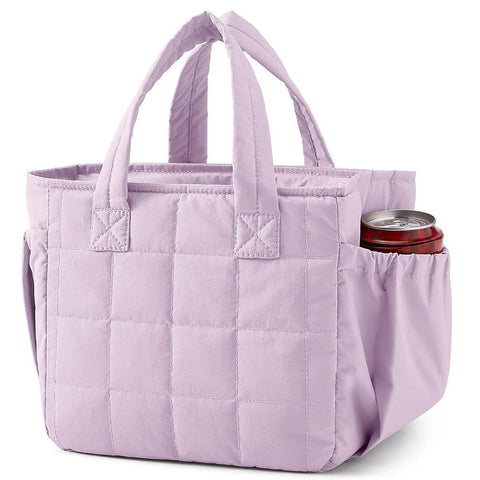 Purple Stylish Insulated Quilted Zipper Lunch Bag for Women - 6L Large Capacity Waterproof Thermal Tote Cooler Bag with Leakproof Lining and 2 Side Pockets for Lunch Boxes, Fruit and Drinks In Australia - Darrahopens