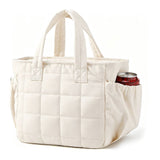Beige Stylish Insulated Quilted Zipper Lunch Bag for Women - 6L Large Capacity Waterproof Thermal Tote Cooler Bag with Leakproof Lining and 2 Side Pockets for Lunch Boxes, Fruit and Drinks In Australia - Darrahopens