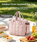 Beige Stylish Insulated Quilted Zipper Lunch Bag for Women - 6L Large Capacity Waterproof Thermal Tote Cooler Bag with Leakproof Lining and 2 Side Pockets for Lunch Boxes, Fruit and Drinks In Australia - Darrahopens