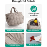 Beige Stylish Insulated Quilted Zipper Lunch Bag for Women - 6L Large Capacity Waterproof Thermal Tote Cooler Bag with Leakproof Lining and 2 Side Pockets for Lunch Boxes, Fruit and Drinks In Australia - Darrahopens