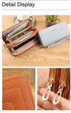 Black Womens Embroidered Double Zipper Long Trifold Wallet - 19 x 10 x 4.5cm Large Capacity PU Leather Clutch with Cash Card Phone Slots and Zipper Pocket