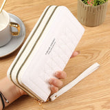 White Womens Embroidered Double Zipper Long Trifold Wallet - 19 x 10 x 4.5cm Large Capacity PU Leather Clutch with Cash Card Phone Slots and Zipper Pocket