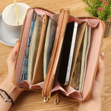 White Womens Embroidered Double Zipper Long Trifold Wallet - 19 x 10 x 4.5cm Large Capacity PU Leather Clutch with Cash Card Phone Slots and Zipper Pocket In Australia - Darrahopens