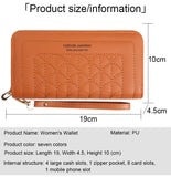 White Womens Embroidered Double Zipper Long Trifold Wallet - 19 x 10 x 4.5cm Large Capacity PU Leather Clutch with Cash Card Phone Slots and Zipper Pocket