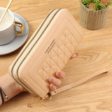 Apricot Womens Embroidered Double Zipper Long Trifold Wallet - 19 x 10 x 4.5cm Large Capacity PU Leather Clutch with Cash Card Phone Slots and Zipper Pocket In Australia - Darrahopens