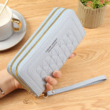 Light Blue Womens Embroidered Double Zipper Long Trifold Wallet - 19 x 10 x 4.5cm Large Capacity PU Leather Clutch with Cash Card Phone Slots and Zipper Pocket In Australia - Darrahopens