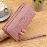 Pink Womens Embroidered Double Zipper Long Trifold Wallet - 19 x 10 x 4.5cm Large Capacity PU Leather Clutch with Cash Card Phone Slots and Zipper Pocket In Australia - Darrahopens