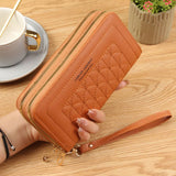 Brown Womens Embroidered Double Zipper Long Trifold Wallet - 19 x 10 x 4.5cm Large Capacity PU Leather Clutch with Cash Card Phone Slots and Zipper Pocket In Australia - Darrahopens