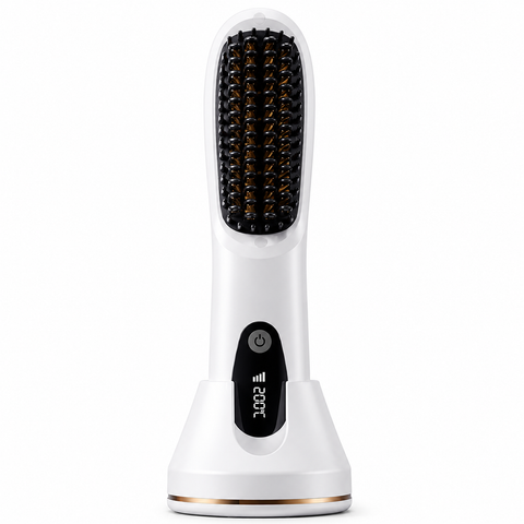 White 4D Straight Hair Comb and Negative Ionic Styler with Dual MCH Ceramic Fast Heating, Anti-Scald Round Comb Teeth, 3 Levels Temp LCD Display and Charging Dock In Australia - Darrahopens
