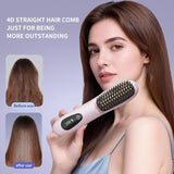 White 4D Straight Hair Comb and Negative Ionic Styler with Dual MCH Ceramic Fast Heating, Anti-Scald Round Comb Teeth, 3 Levels Temp LCD Display and Charging Dock
