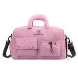 Pink Large Capacity Waterproof Travel Duffel Bag with Shoe Compartment & Padded Sponge Handles - Lightweight Muti Pockets Gym Crossbody Bag and Airplane Carry On Tote, 44 x 25 x 23CM