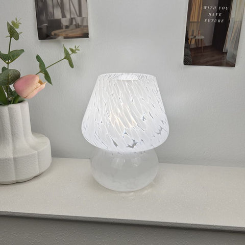 White Speckled All Glass Mushroom Table Lamp - Bedside Soft Ambient Night Light, USB Plug with 3 Colors Temperature Adjustable Dimming, 2 Pack White Marble In Australia - Darrahopens