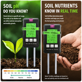 6 in 1 HD Digital Display Soil Tester - PH Moisture Temperature Fertility Light Meter Plant, 90 Degree Rotation and Simple Battery Power