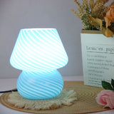 Blue Striped Retro All Glass Mushroom Table Lamp - American Style Creative Bedside Nightstand Ambient Light, AU Plug with 3-Color Switching In Australia - Darrahopens