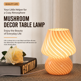 Blue Striped Retro All Glass Mushroom Table Lamp - American Style Creative Bedside Nightstand Ambient Light, AU Plug with 3-Color Switching In Australia - Darrahopens