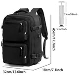 Black 35L Vacuum Compression Travel Backpack with Manual Air Pump, Shoe Zone and 15.6" Laptop House - Waterproof Suitcase Style Carry On Bag for Men Women Business Commute