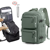 Green 35L Vacuum Compression Travel Backpack with Manual Air Pump, Shoe Zone and 15.6" Laptop House - Waterproof Suitcase Style Carry On Bag for Men Women Business Commute