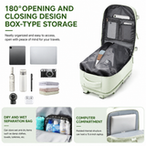 Green 35L Vacuum Compression Travel Backpack with Manual Air Pump, Shoe Zone and 15.6" Laptop House - Waterproof Suitcase Style Carry On Bag for Men Women Business Commute
