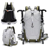 40L Grey Lightweight Outdoor Hiking Backpack with Detachable Suspended Frame & Rain Cover - Waterproof Travel Daypack, Multi-Pocket Storage and Gear Attachments for Trekking Camping Cycling Adventures