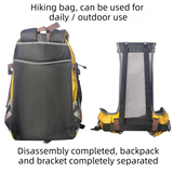 40L Grey Lightweight Outdoor Hiking Backpack with Detachable Suspended Frame & Rain Cover - Waterproof Travel Daypack, Multi-Pocket Storage and Gear Attachments for Trekking Camping Cycling Adventures