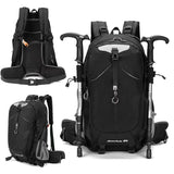 40L Black Lightweight Outdoor Hiking Backpack with Detachable Suspended Frame & Rain Cover - Waterproof Travel Daypack, Multi-Pocket Storage and Gear Attachments for Trekking Camping Cycling Adventures