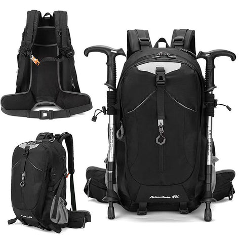 40L Black Lightweight Outdoor Hiking Backpack with Detachable Suspended Frame & Rain Cover - Waterproof Travel Daypack, Multi-Pocket Storage and Gear Attachments for Trekking Camping Cycling Adventures