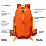 40L Green Lightweight Outdoor Hiking Backpack with Detachable Suspended Frame & Rain Cover - Waterproof Travel Daypack, Multi-Pocket Storage and Gear Attachments for Trekking Camping Cycling Adventures