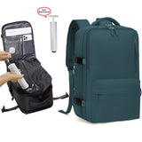 Blue 35L Vacuum Compression Travel Backpack with Manual Air Pump, Shoe Zone and 15.6" Laptop House - Waterproof Suitcase Style Carry On Bag for Men Women Business Commute