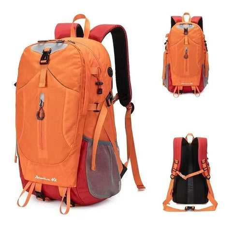 40L Red Lightweight Outdoor Hiking Backpack with Rain Cover, Multi-Pocket Storage and Gear Attachments - Waterproof Travel Daypack for Trekking Camping Cycling Adventures
