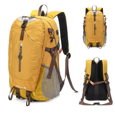 40L Yellow Lightweight Outdoor Hiking Backpack with Rain Cover, Multi-Pocket Storage and Gear Attachments - Waterproof Travel Daypack for Trekking Camping Cycling Adventures