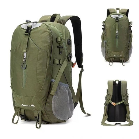 40L Dark Green Lightweight Outdoor Hiking Backpack with Rain Cover, Multi-Pocket Storage and Gear Attachments - Waterproof Travel Daypack for Trekking Camping Cycling Adventures