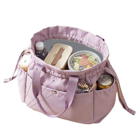Purple Insulated Lunch Bag for Women Men - Portable Drawstring Tote Lunch Box Bag with Multi Pockets & Stainproof Lining for Work, School, Travel & Picnic In Australia - Darrahopens
