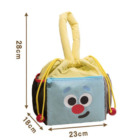 Cartoon Yellow Insulated Lunch Bag for Women Men - Portable Drawstring Tote Lunch Box Bag with Multi Pockets & Stainproof Lining for Work, School, Travel & Picnic