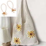Bohemian Crochet Beach Tote Bag with Seashell & Heart Pearl Charm Keychains - Chic Summer Hollow Out Knit Shoulder Bag for Vacation and Shopping (Beige Flower)