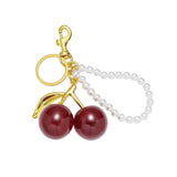 Cute Cherry Bag Charm Keychain with Faux Pearl Strap - Creative Resin Red Cherry Pendant Key Ring Accessory for Women’s Handbags, Purses & Backpacks