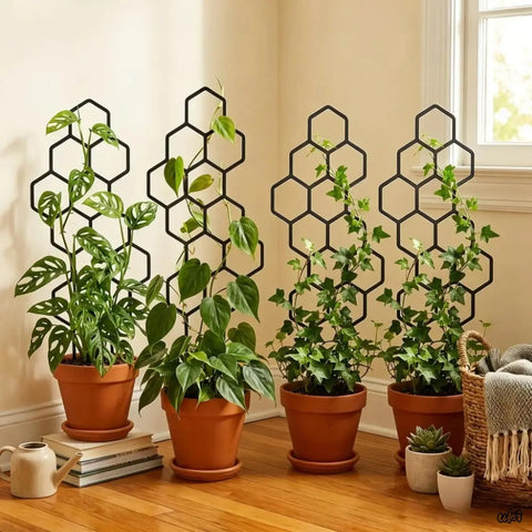 5 Pack Indoor Plant Climbing Trellis Set - Lightweight Honeycomb Garden Support Stakes, No Assembly Required for Potted Plants, Ivy, Monstera & Vines (38 x 15 cm)