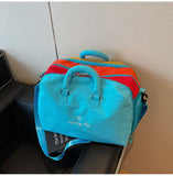 Blue 30L Lightweight Travel Duffle Bag with 3 Zippered Main Sections and Shoe Zone - Stylish Colorblock Weekender Bag, Wet & Dry Dual Use for Gym, Sports & Business Trips In Australia - Darrahopens