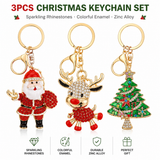 3 PCS Rhinestone Christmas Keychain Set - Zinc AlloyEnamel Santa Claus, Cute Reindeer and Christmas Tree Bag Charm Key Ring Pendant Accessories for Christmas Gifts & DIY Deco In Australia - Darrahopens