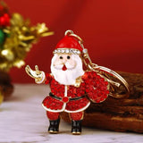 3 PCS Rhinestone Christmas Keychain Set - Zinc AlloyEnamel Santa Claus, Cute Reindeer and Christmas Tree Bag Charm Key Ring Pendant Accessories for Christmas Gifts & DIY Deco