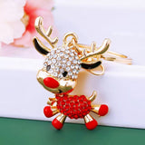 3 PCS Rhinestone Christmas Keychain Set - Zinc AlloyEnamel Santa Claus, Cute Reindeer and Christmas Tree Bag Charm Key Ring Pendant Accessories for Christmas Gifts & DIY Deco