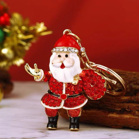 5PCS Rhinestone Enamel Christmas Santa Claus Keychain - Zinc Alloy Bag Charm Pendant Accessories for Christmas Gifts & DIY Deco