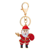 5PCS Rhinestone Enamel Christmas Santa Claus Keychain - Zinc Alloy Bag Charm Pendant Accessories for Christmas Gifts & DIY Deco
