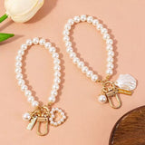Pearl Beaded Bracelet / Keychain / Bag Charm with Elegant Alloy Shell Pendant and Gift Box - Multifunctional Pearl Wristlet Key Ring & Purse Accessory (Dia 14 cm) In Australia - Darrahopens