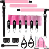 Pink 180 lbs Adjustable Pilates Bar & Resistance Band Set - Multifunctional Home Workout Fitness Kit In Australia - Darrahopens