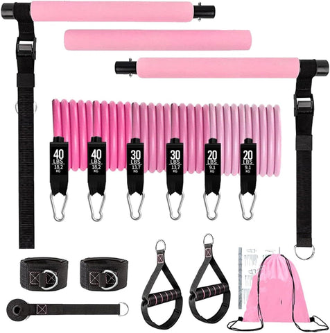 Pink 180 lbs Adjustable Pilates Bar & Resistance Band Set - Multifunctional Home Workout Fitness Kit In Australia - Darrahopens