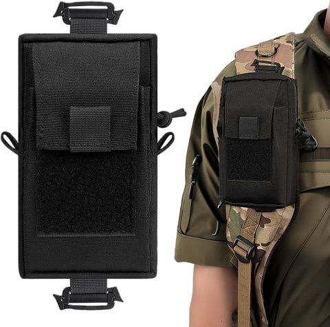 Black Tactical Backpack Shoulder Strap MOLLE Pouch - Outdoor Utility Belt Waist Bag & 6.7" Phone Holster
