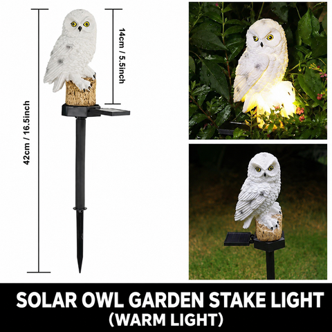 White Resin Owl Solar Powered Garden Stake Light - Outdoor Decorative LED Landscape Pathway Night Light