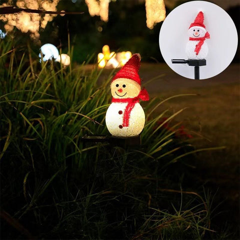 Red Snowman Solar Powered Outdoor Lawn Stake Light with Snow Grain Texture - Christmas LED Garden Pathway Color Changing Light & Festive Landscape Night Light